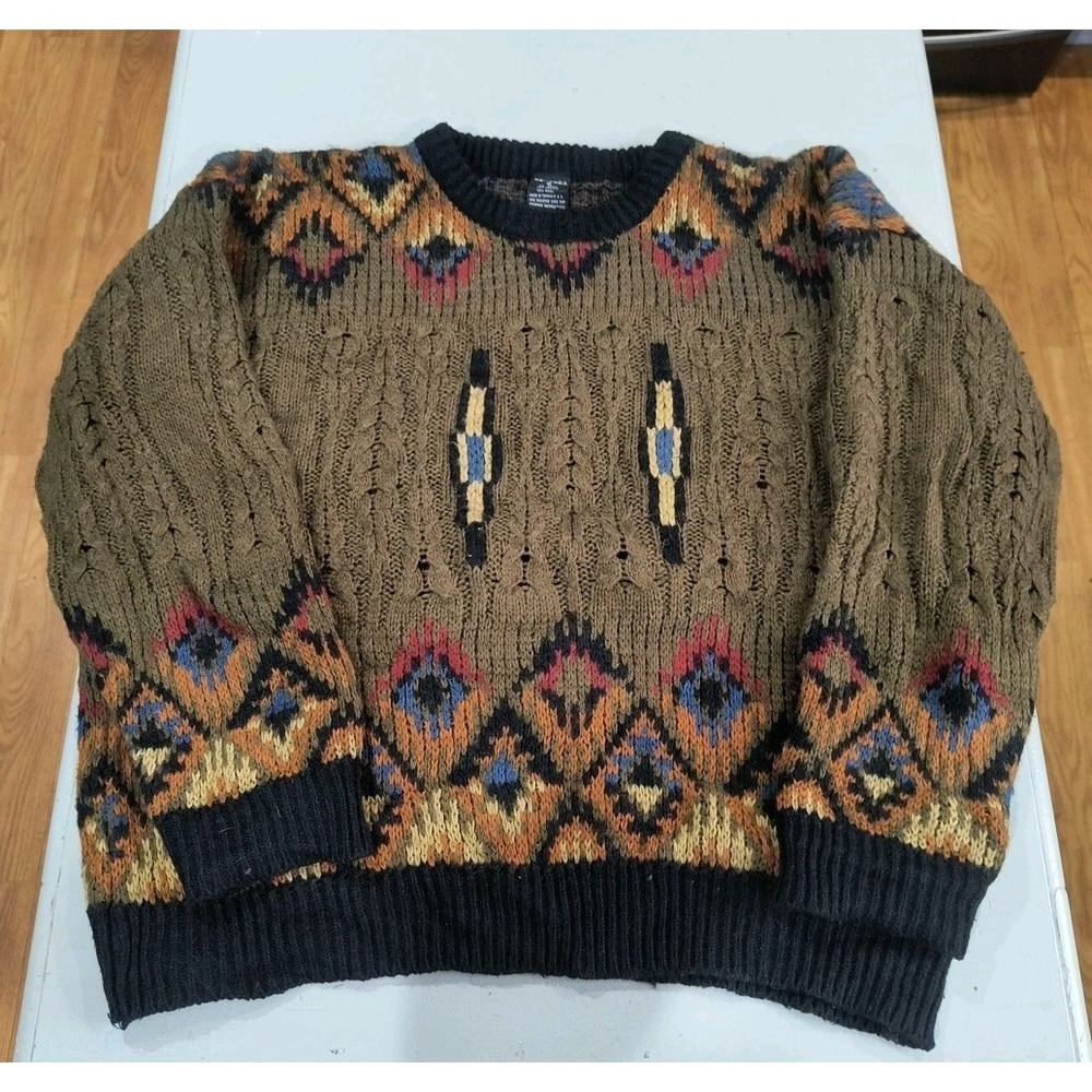 Vintage Generra Sweater Southwestern Aztec Wool Blend Sz Xl Y2K Granpa Pullover